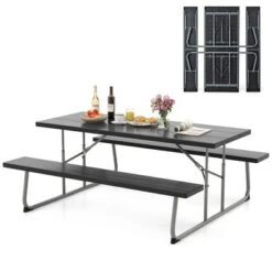 Tangkula Folding Picnic Table W/ 2 Benches 6 FT Camping Table Set W/ Metal Frame -Tangkula GUEST 4543289d 0726 4a96 ad80 08e81949b209