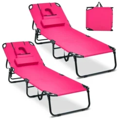 Tangkula 2PCS 5-Position Lounge Chair Adjustable Beach Chaise W/ Face Cavity & Pillows -Tangkula GUEST 458205e0 33ac 481a a97f aa536b074b26
