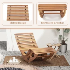 Tangkula 2PCS Outdoor Chaise Lounge Acacia Wood Rocking Sun Lounger With Slatted Backrest And Seat Wooden Rocker Lounge Chair -Tangkula GUEST 458624d8 be8d 4e40 b49c d10217bdf5e3