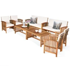 Tangkula 8PCS Wooden Patio Conversation Set Outdoor Furniture Set W/ Cushions -Tangkula GUEST 45ee3c86 7b02 442e 9373 166a317ff27e