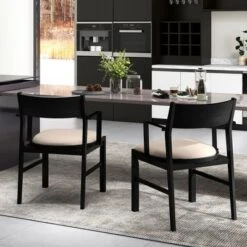 Tangkula Dining Chair W/ Arms Set Of 2 Modern Kitchen Chairs & Contoured Backrest Black & Beige