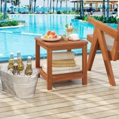 Tangkula 2PCS 2-Tier Adirondack Side Table W/ Slatted Tabletop Storage Shelf For Garden -Tangkula GUEST 465fa069 d485 44e8 a659 38f3976a0b5e 1