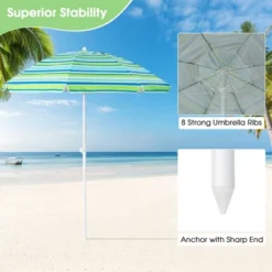 Tangkula 6.5 FT Patio Portable Beach Adjustable Umbrella W/ Folding Table & Sandbag Green -Tangkula GUEST 46707f58 4d00 4853 9fb1 0f5807eac027