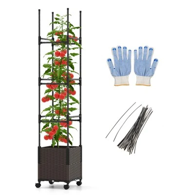 Tangkula 87" Tall Raised Garden Bed W/ Plant Box & Trellis Lockable Wheels Indoor Outdoor 12 Tangkula 87" Tall Raised Garden Bed W/ Plant Box & Trellis Lockable Wheels Indoor Outdoor - Image 10