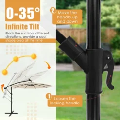 Tangkula 10 FT Solar Offset Hanging Umbrella W/ 40 Lamp Beads Solar Panel Easy Tilt Adjustment Lighted Patio Cantilever Umbrella Beige/Tan/Orange/Red -Tangkula GUEST 46749688 6dab 4fa4 95e0 0b6e608e1707