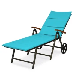 Tangkula Outdoor Rattan Wicker Lounge Chair Folding Patio Chaise W/ Wheels & Cushion -Tangkula GUEST 4676388f 5f93 4114 b147 9bca60a0cae1