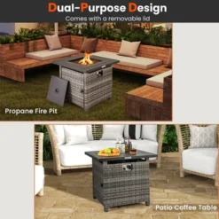 Tangkula 29" Propane Rattan Firepit Table W/ Lava Rocks & Protective Cover Metal Frame -Tangkula GUEST 46cd85fb 78b9 402a 849a 718f6817c2c6