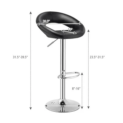 Tangkula Set Of 2 PU Leather Bar Stools Adjustable Kitchen Counter Chairs Black 4 Tangkula Set Of 2 PU Leather Bar Stools Adjustable Kitchen Counter Chairs Black - Image 2