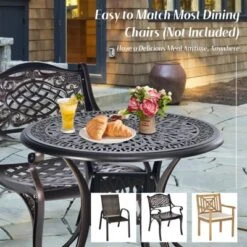 Tangkula 36" Outdoor Dining Table Round Cast Aluminum Patio Dining Table With Umbrella Hole And Adjustable Non-Slip Foot Pads -Tangkula GUEST 46dc5846 e658 4ca8 9fbf 3ea218f9849d