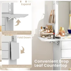 Tangkula Vanity Desk Set W/ Mirror And Lights 3-Color Lighted Mirror Cushioned Stool White -Tangkula GUEST 46f3a66f ba4b 4fff 8c1b 5978e78e354c