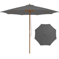 Tangkula 10FT Wooden Market Table Umbrella Pulley Sunshade Canopy W/8 Bamboo Ribs -Tangkula GUEST 4708ad94 6981 4cac 8a40 31edf8219052