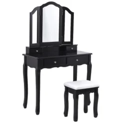 Tangkula Removable Tri-folding Mirror Vanity Table Unit Makeup Set W/ Stool & 4 Drawers 15 Tangkula Removable Tri-folding Mirror Vanity Table Unit Makeup Set W/ Stool & 4 Drawers -Tangkula GUEST 471c79b7 81ec 4e68 96a3 0a1bf8092cc1