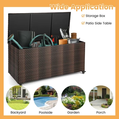Tangkula 96 Gallon Outdoor Storage Box PE Wicker Deck Box With 4 Wheels & Waterproof Liner Patio Rattan Storage Container Mix Brown/Mix Grey 7 Tangkula 96 Gallon Outdoor Storage Box PE Wicker Deck Box With 4 Wheels & Waterproof Liner Patio Rattan Storage Container Mix Brown/Mix Grey - Image 5