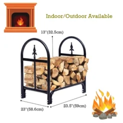 Tangkula 2 Feet Heavy Duty Steel Firewood Log Rack Outdoor Wood Storage Holder Black -Tangkula GUEST 47e1b54a ca76 4889 8699 1b65e42b638e