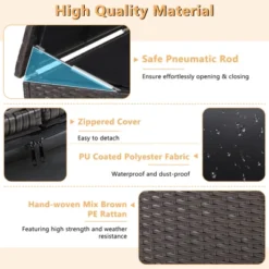 Tangkula 175 Gallon Deck Storage Box Outdoor Mix Brown Wicker Storage Bin W/ Zippered Liner & 2 Universal Wheels Safe Pneumatic Rod 14 Tangkula 175 Gallon Deck Storage Box Outdoor Mix Brown Wicker Storage Bin W/ Zippered Liner & 2 Universal Wheels Safe Pneumatic Rod -Tangkula GUEST 47e7efe8 b05d 4cc1 b830 2b58e174a441