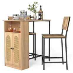 Tangkula 3 PCS Bar Table And Chairs Set W/ 2 Bar Stools & Storage Shelves Backrests -Tangkula GUEST 47ffd4cb 3548 4256 8844 df75b2e9fcd9