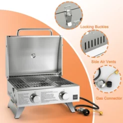Tangkula Portable Gas Grill 20,000 BTU 2-Burner Stainless Steel Propane Grill W/ Lid & Handle Top Thermometer & Extra Flame Rod -Tangkula GUEST 4804c9eb 9ef9 4800 9b8d 848207002655