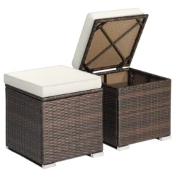 Tangkula 2 Pieces Patio Ottoman Outdoor Wicker Footstool Storage Box Side Table W/ Solid Metal Frame Additional Seating W/ Removable Cushions Beige/Off White/Red/Turquoise/Gray/Navy -Tangkula GUEST 4809ec47 44e2 4031 8a08 074fca0208f0
