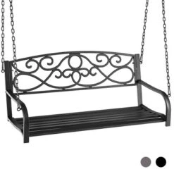 Tangkula Patio Hanging Porch Swing Outdoor 2-Person Metal Swing Bench Chair W/ Chains -Tangkula GUEST 4859547d b4f2 4b67 8d66 af8627121c90