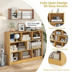Tangkula Wood Storage Cube Bookcase 3 Tier 8 Cube Open Shelf Storage Cabinet With Anti-Toppling Devices Bookshelf Natural/Burlywood/Oak Grey/White -Tangkula GUEST 485afa66 b50d 4329 b9f2 d8dc7f32fca9