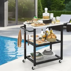 Tangkula 3-tier Outdoor Grill Cart On Wheels W/ Stainless Steel Top & Handle 3 Hooks Patio -Tangkula GUEST 48908ae8 3866 46b5 add9 3c898543aa8a