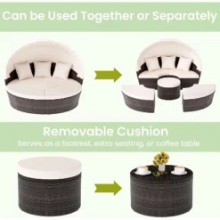 Tangkula Patio Round Daybed With Retractable Canopy PE Rattan Cushioned Sectional Seating With Center Table Couch & Throw Pillows Outdoor Sunbed -Tangkula GUEST 48e0e22f 4772 449d 90ec 126ce52f6d14