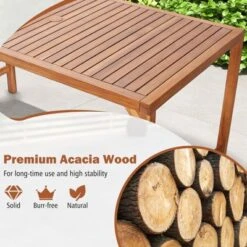 Tangkula Rectangle Acacia Wood Dining Table Spacious Slatted Top Up To 6 Patio