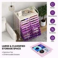 Tangkula 20-Drawer Rolling Storage Cart Art Craft Organizer Cart Mobile Utility Storage Cart With Removable Drawers & Lockable Wheels Purple -Tangkula GUEST 491f459f f091 4f2f 907b 25109ddded54