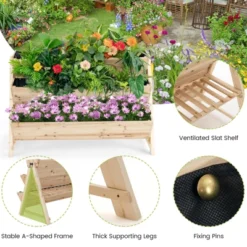 Tangkula 3-Tier Vertical Garden Bed Wooden Elevated Planter Bed W/ Legs Storage Shelf 2 Hooks Raised Bed Kit -Tangkula GUEST 4957d705 21b5 4d26 a579 933cedcdb6b1