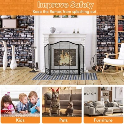 Tangkula 3-Panel Fireplace Screen Decoration Cover Child Baby Pets Safty Fire Folded Doors 5 Tangkula 3-Panel Fireplace Screen Decoration Cover Child Baby Pets Safty Fire Folded Doors - Image 3