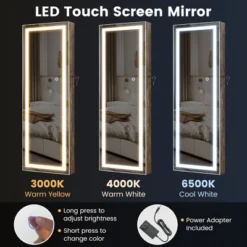 Tangkula LED Mirror Jewelry Cabinet Wall/Door Mounted Organizer Armoire W/ 3 Color Light -Tangkula GUEST 49a77ecc 4b37 4825 bb43 de66ef0a5591