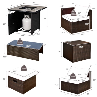 Tangkula 9 PCS Outdoor Patio Furniture Set W/ 30" Propane Fire Pit Table PE Wicker Space-Saving Sectional Sofa W/ Storage Box And Cushions Black/Gray/Navy/Red/Turquoise/Off White 10 Tangkula 9 PCS Outdoor Patio Furniture Set W/ 30" Propane Fire Pit Table PE Wicker Space-Saving Sectional Sofa W/ Storage Box And Cushions Black/Gray/Navy/Red/Turquoise/Off White - Image 8
