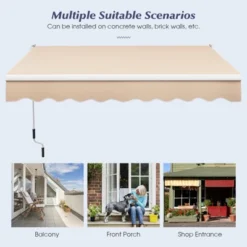Tangkula Retractable Awning W/ Aluminum Frame Sun/Water Protection W/ PA Coating Manual Control Hand Crank Angle Adjustable Design Beige/Coffee -Tangkula GUEST 49d58b2c 153f 4e04 bb44 7f1c9ef6388e 1