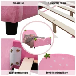 Tangkula Pink Kids Upholstered Twin Bed Toddler Bed With Adjustable Non-slip Feet -Tangkula GUEST 4a306033 1105 45bf 9765 75744a225ac1