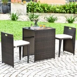 Tangkula 3 PCS Cushioned Wicker Patio Furniture Set Seat Sofa Outdoor No Assembly Brown -Tangkula GUEST 4a3d90df 8a21 4a13 813d 68826b61c326