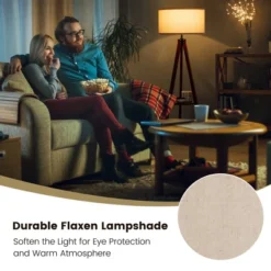 Tangkula Tripod Floor Lamp Wood Standing Lamp W/ Flaxen Lamp Shade And E26 Lamp Base -Tangkula GUEST 4a3daa2e 087c 42ae a394 220944f3c974