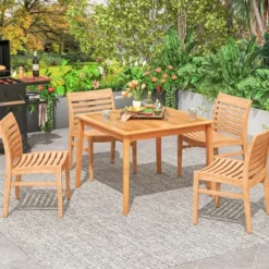 Tangkula 39" 4-Person Outdoor Acacia Wood Dining Table W/ 1.96" Umbrella Hole For Porch -Tangkula GUEST 4a409810 4d57 4c89 ae77 54c4ffb35984