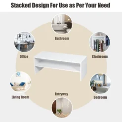 Tangkula 2-tier Stackable Shoe Rack 31" Width Organizer Shelf Set Of 3 White/Tan -Tangkula GUEST 4a6d80e8 56a3 4842 8ba9 8fa784d1e0da