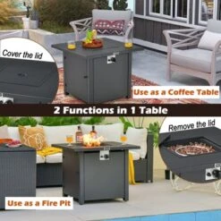 Tangkula 32 Inch Patio Propane Gas Fire Table 50,000 BTU Square Fire Pit Table W/ Clear Glass Rocks & PVC Protective Cover -Tangkula GUEST 4ad5021c 1c42 48e8 b668 2439a785fe9d