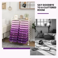 Tangkula 20-Drawer Rolling Storage Cart Art Craft Organizer Cart Mobile Utility Storage Cart With Removable Drawers & Lockable Wheels Purple -Tangkula GUEST 4ade19fe cc0f 44b6 81b5 1495b59a29c7