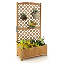 Tangkula 71" Tall Raised Garden Bed Wooden Planter W/ Trellis For Flower Climbing Plant -Tangkula GUEST 4af37bc9 6eda 4023 818b 6fe6c523f291