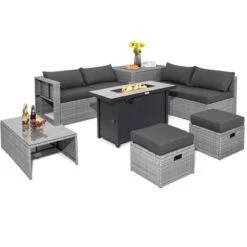 Tangkula 9 PCS Patio Furniture Set With 42" 60,000 BTU Fire Pit Outdoor Space-Saving Sectional Sofa Set With Storage Box Black/Gray/Navy/Red/Turquoise/Off White -Tangkula GUEST 4af6c24a fccf 4990 bd6d 25765d02396d