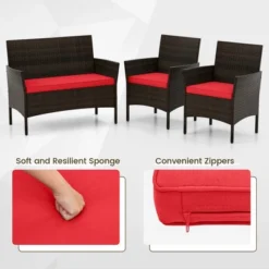 Tangkula 4 Piece Patio Rattan Conversation Set Outdoor Wicker Furniture Set With Chair Loveseat & Tempered Glass Table Cozy Seat Cushions -Tangkula GUEST 4b1b6073 4ef0 46c1 b999 89505658ab90