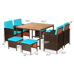 Tangkula 9 PCS Outdoor Patio Dining Set Conversation Furniture W/ Removable Cushions Turquoise 7 Tangkula 9 PCS Outdoor Patio Dining Set Conversation Furniture W/ Removable Cushions Turquoise -Tangkula GUEST 4b53e077 4732 4970 a64c f20088f504bb