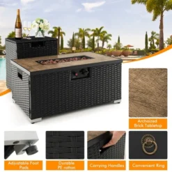 Tangkula 32"x 20" Propane Rattan Fire Pit Table Set W/ Side Table Tank & Cover 40,000 BTU -Tangkula GUEST 4b628104 5edc 47bf b82c dd72cfbaf9ba