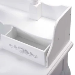 Tangkula Oval Mirror 4 Drawer Vanity Mirror Makeup Table W/ Cushioned Stool White -Tangkula GUEST 4b84df7c a88d 451d af3b c5ed6c3a7075