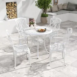 Tangkula Set Of 4 Cast Aluminum Dining Chairs Outdoor Bistro Chairs W/ Curved Back & Armrests All-Weather Dining Chairs Aluminum Outdoor Furniture -Tangkula GUEST 4b988170 0536 4593 92cb 3fbec371ce90