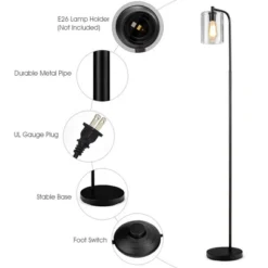 Tangkula Modern Tall Pole Floor Lamp With Hanging Glass Shade, E26 Base & Foot Switch, Industrial Standing Tall Lighting Black (Bulb Not Included) -Tangkula GUEST 4bafb6eb 1e3b 4780 8452 4d4984565e59