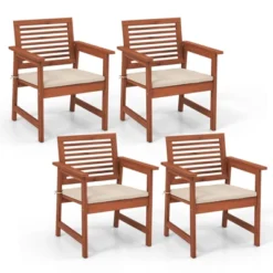 Tangkula Outdoor Hardwood Armchairs Set Of 2/4 Weather-resistant Slatted Armchairs W/Removable Cushions -Tangkula GUEST 4bb49c51 346a 48de 8c74 c73c67fc73a8