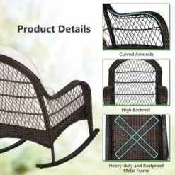 Tangkula Patio Wicker Rocking Chair W/ White Seat Cushions & Lumbar Pillow Porch -Tangkula GUEST 4bcc15ca d181 493b 9396 4f7d250fcb0f 1